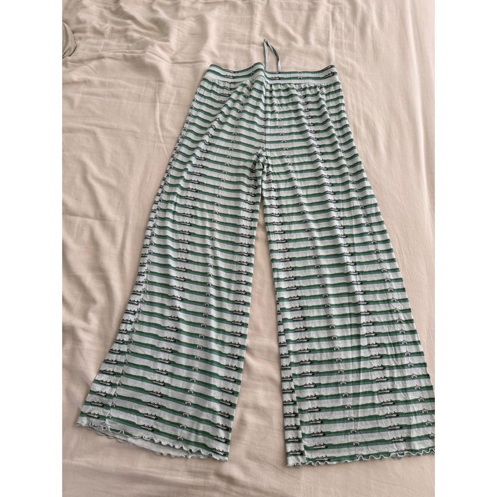 Kate Quinn Modal Wide Leg Lounge Pants L Seafoam Stripe Boat Print Pajama - Picture 5 of 5